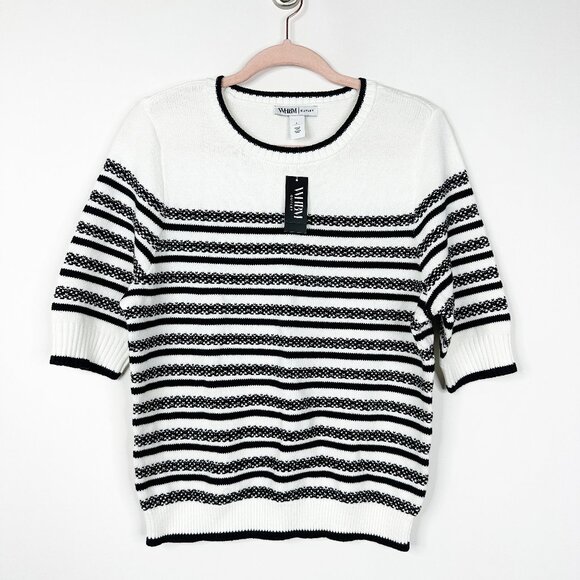 NWT White House Black Market Elbow Sleeve Novelty Stripe Sweater Ecru #WHBM17 - Picture 2 of 9
